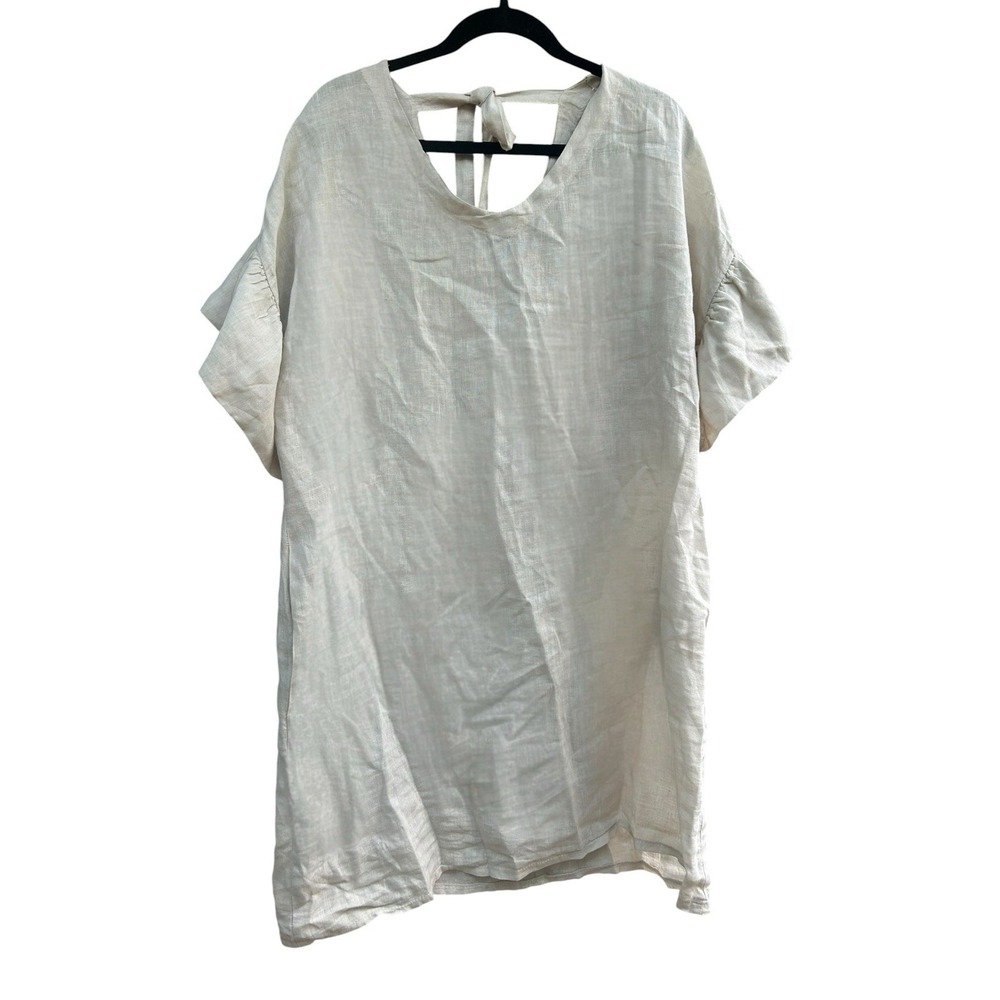 Saga Made In Italy 100% Linen Dress Natural Lagenlook Women's One Size Med Beige